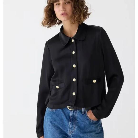 J.Crew Lady Shirt Jacket Luster Crepe Satin Viscose Gold Buttons Ivory Large NWT - Picture 13 of 13